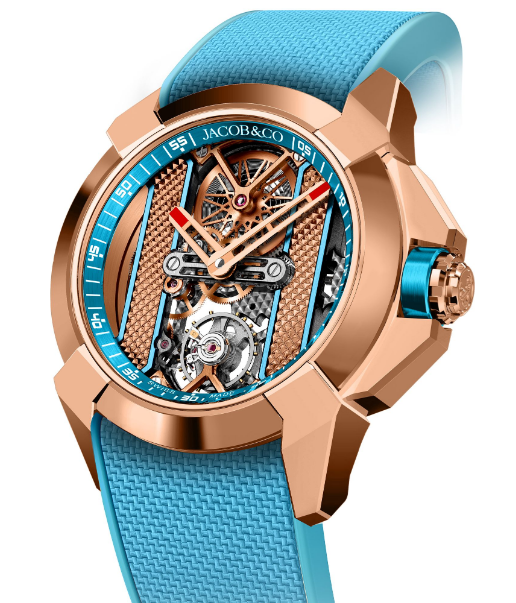 Fake Jacob & Co Epic X Bridges V2 - Rose Gold And Steel - Light Blue Inner Ring EX120.43.AF.AA.ABRUA watch